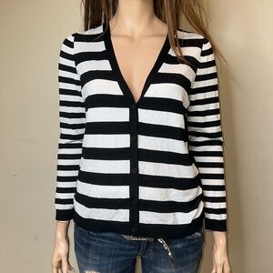 Lane Bryant Sweatshirt Cardigan Stripes Black White button down Sz 18/20